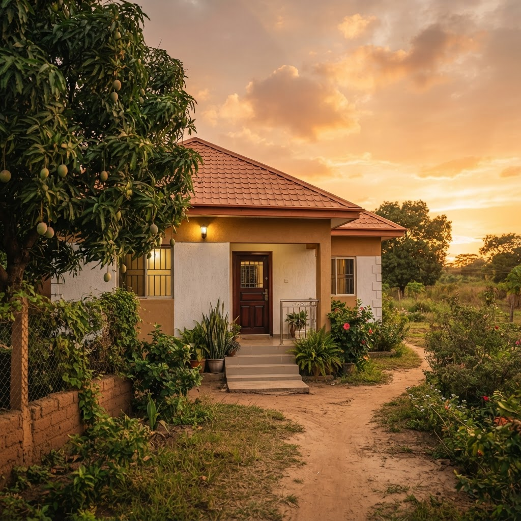 A warm, modest family home at golden hour, a symbol of the shelter and hope Top Hill provides