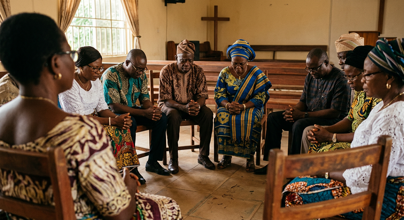 A community prayer circle gathered in fellowship and support